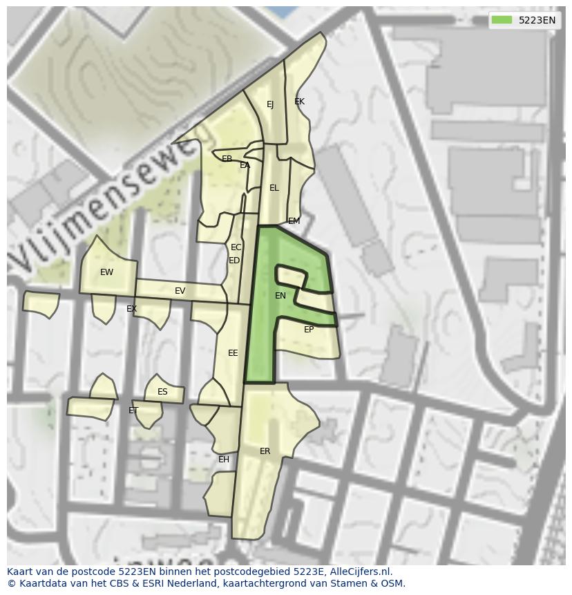 Afbeelding van het postcodegebied 5223 EN op de kaart.