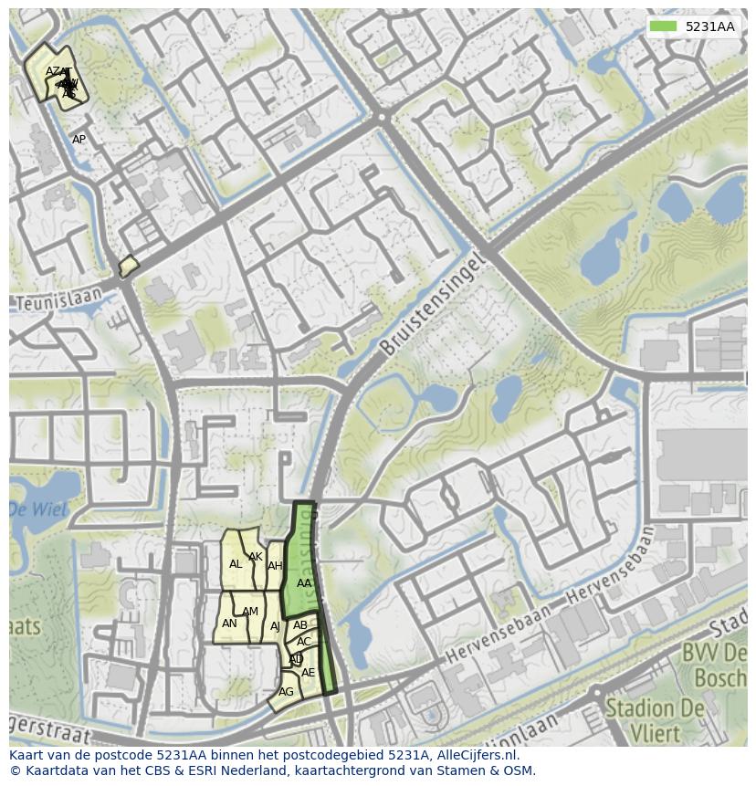 Afbeelding van het postcodegebied 5231 AA op de kaart.