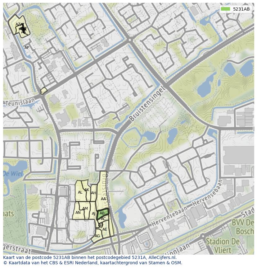 Afbeelding van het postcodegebied 5231 AB op de kaart.