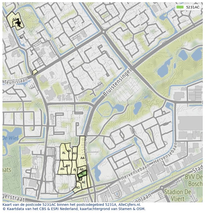 Afbeelding van het postcodegebied 5231 AC op de kaart.