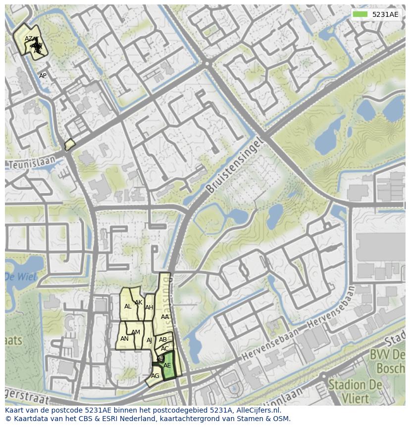 Afbeelding van het postcodegebied 5231 AE op de kaart.