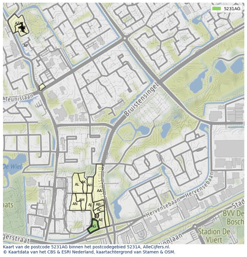 Afbeelding van het postcodegebied 5231 AG op de kaart.