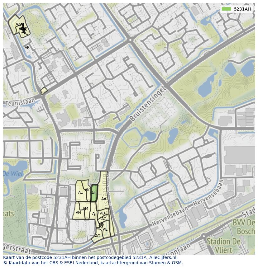 Afbeelding van het postcodegebied 5231 AH op de kaart.