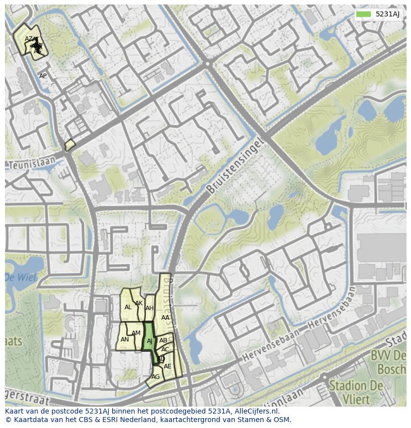 Afbeelding van het postcodegebied 5231 AJ op de kaart.