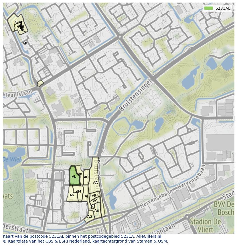 Afbeelding van het postcodegebied 5231 AL op de kaart.