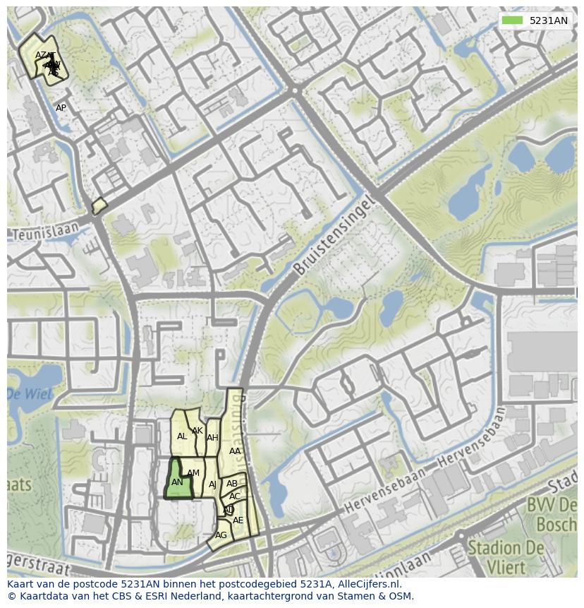 Afbeelding van het postcodegebied 5231 AN op de kaart.