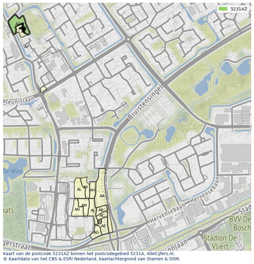 Afbeelding van het postcodegebied 5231 AZ op de kaart.