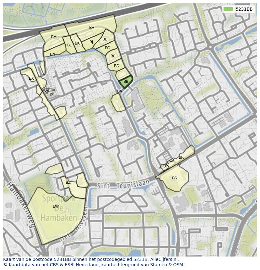 Afbeelding van het postcodegebied 5231 BB op de kaart.
