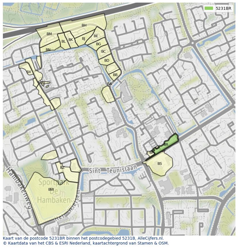 Afbeelding van het postcodegebied 5231 BR op de kaart.