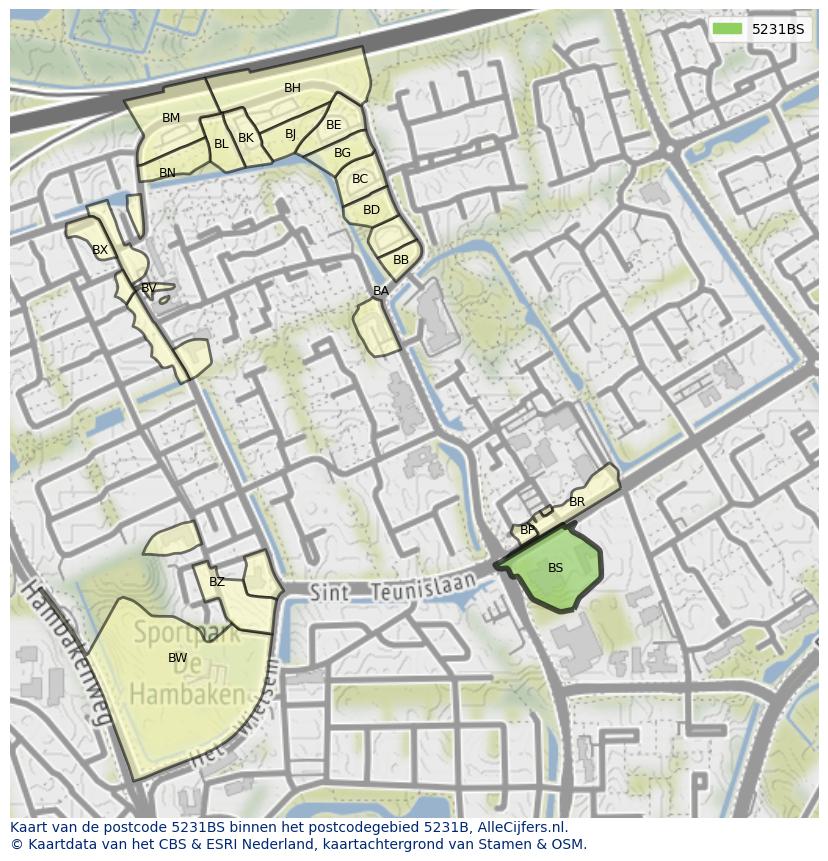 Afbeelding van het postcodegebied 5231 BS op de kaart.