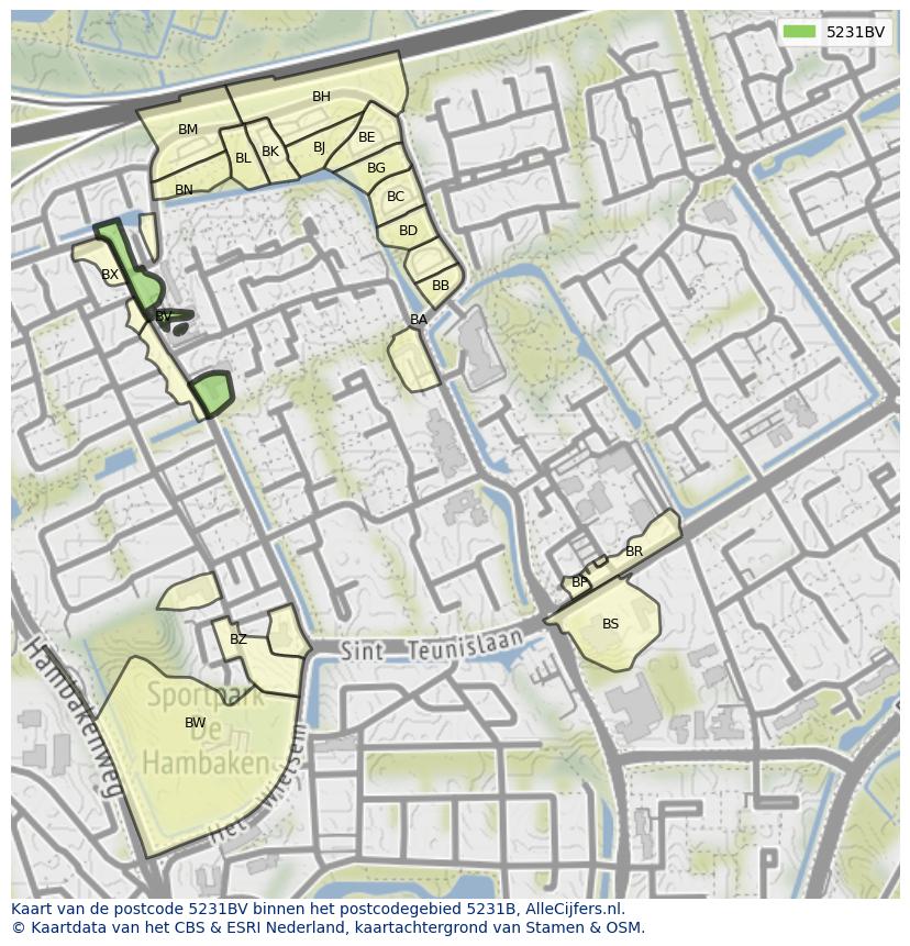 Afbeelding van het postcodegebied 5231 BV op de kaart.