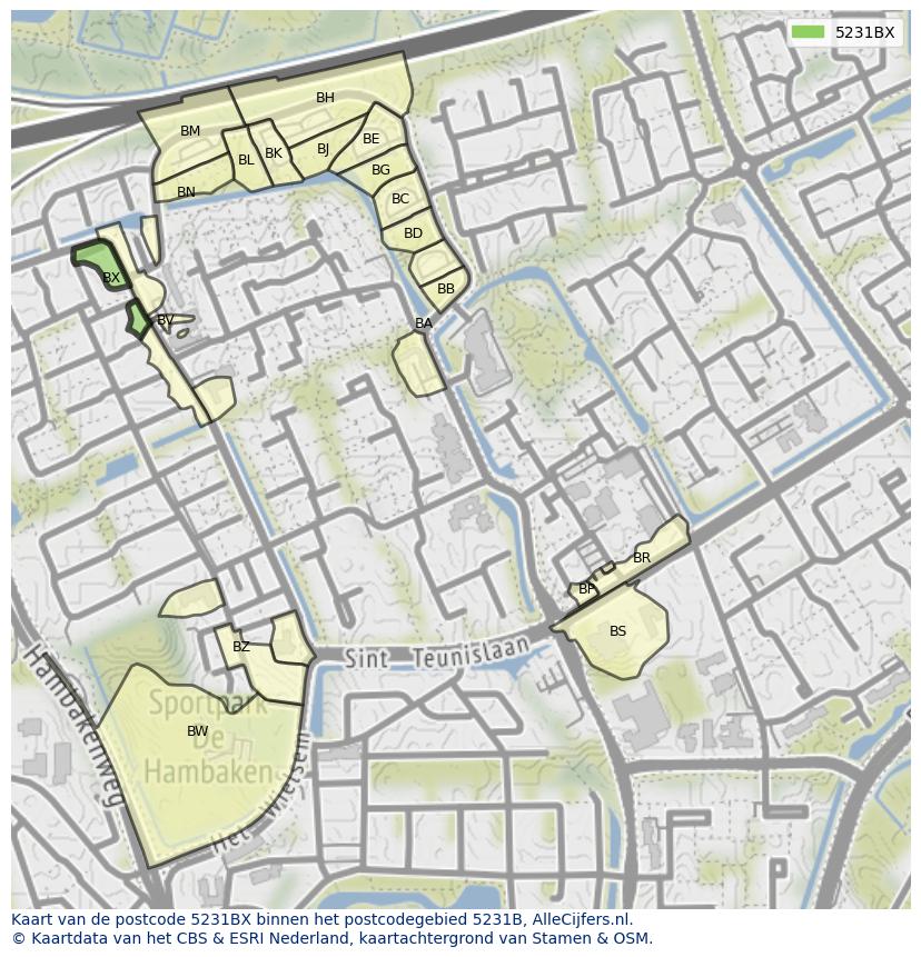 Afbeelding van het postcodegebied 5231 BX op de kaart.