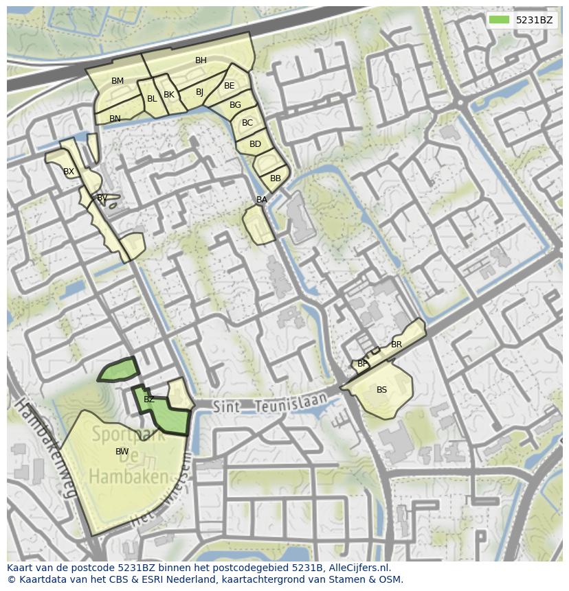 Afbeelding van het postcodegebied 5231 BZ op de kaart.