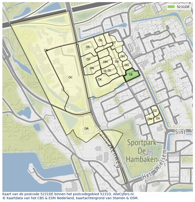 Afbeelding van het postcodegebied 5231 DE op de kaart.