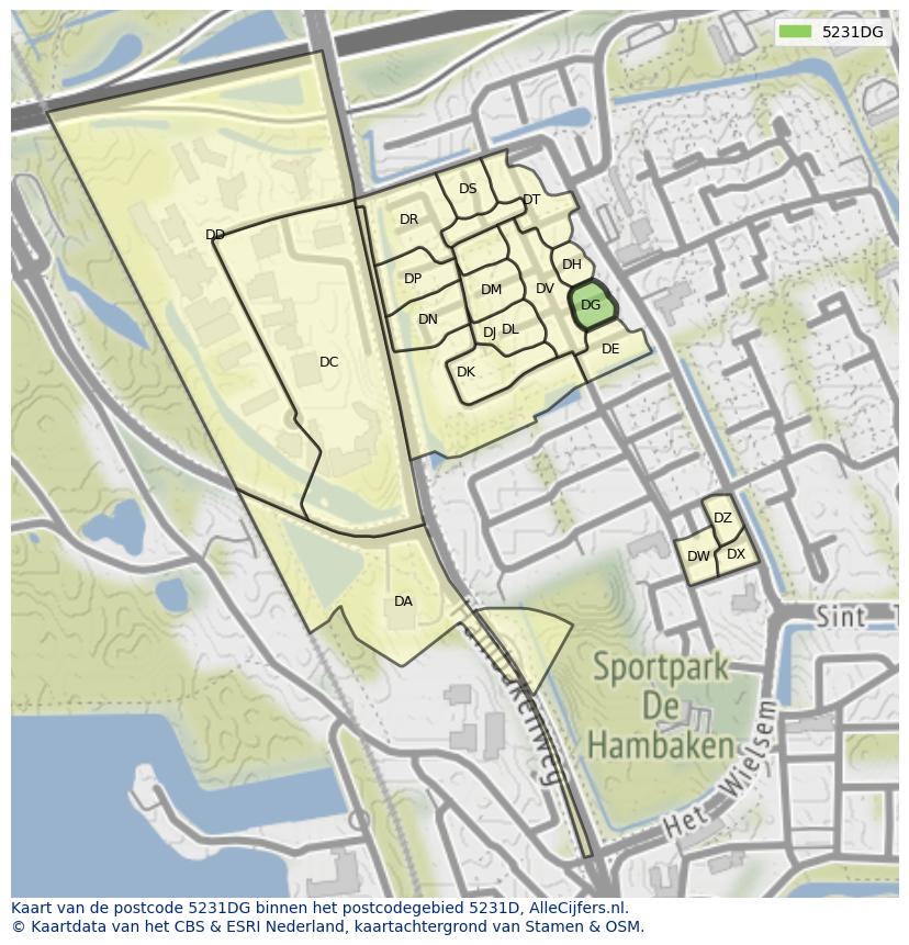 Afbeelding van het postcodegebied 5231 DG op de kaart.