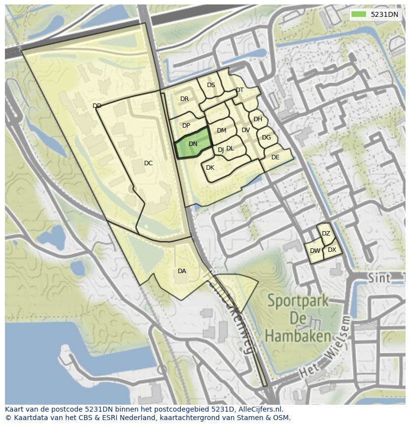 Afbeelding van het postcodegebied 5231 DN op de kaart.
