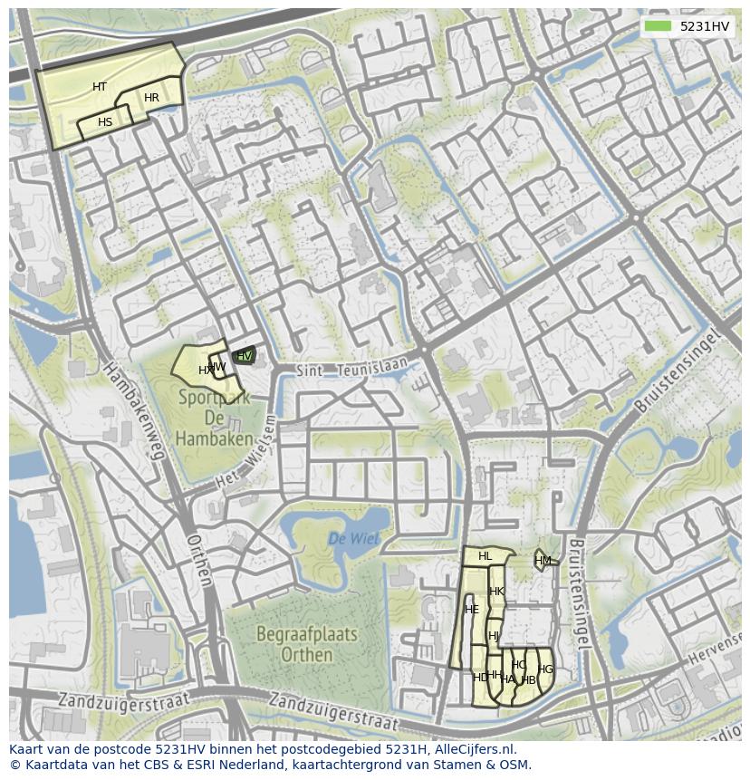 Afbeelding van het postcodegebied 5231 HV op de kaart.