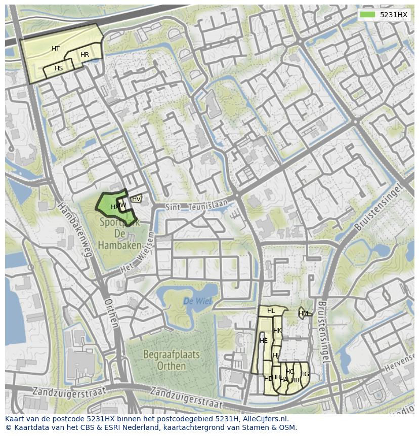 Afbeelding van het postcodegebied 5231 HX op de kaart.