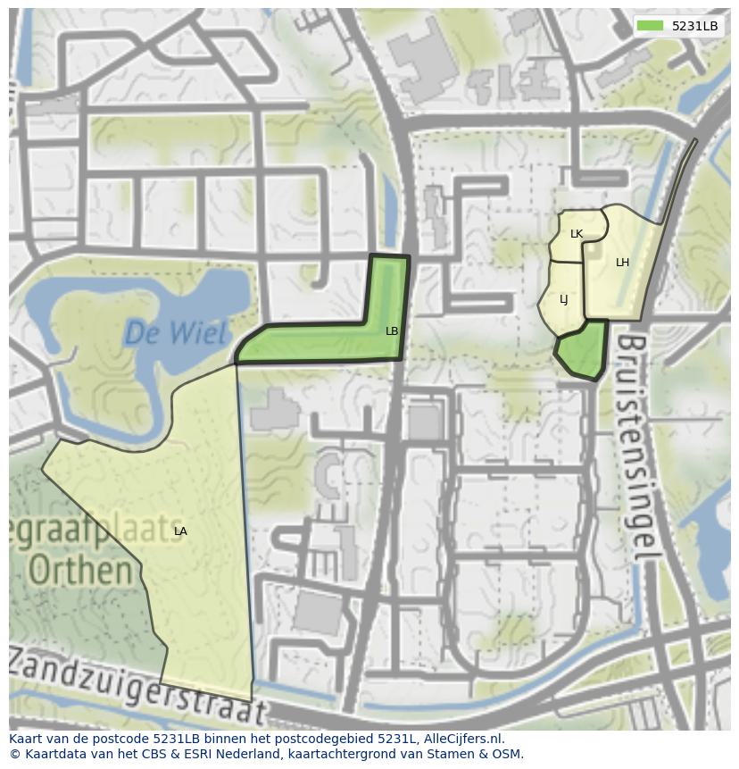 Afbeelding van het postcodegebied 5231 LB op de kaart.