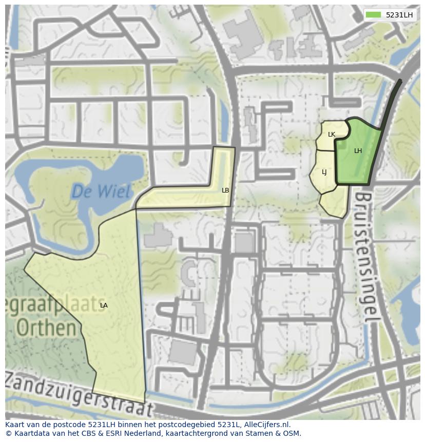 Afbeelding van het postcodegebied 5231 LH op de kaart.