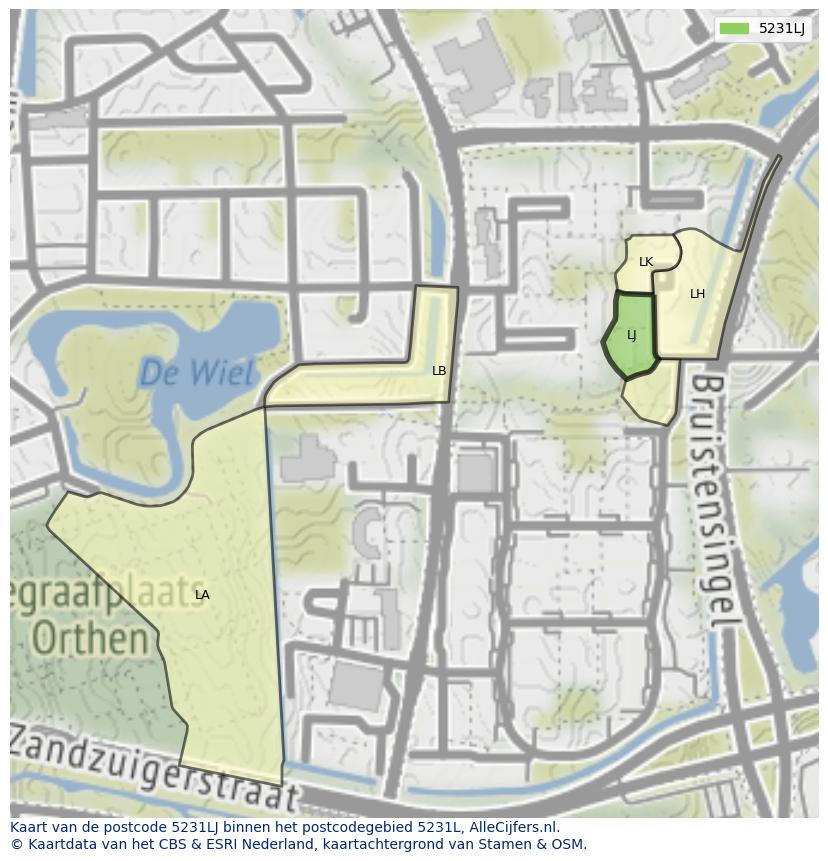 Afbeelding van het postcodegebied 5231 LJ op de kaart.