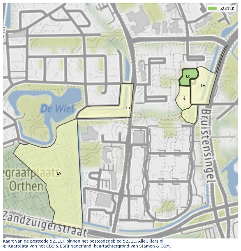 Afbeelding van het postcodegebied 5231 LK op de kaart.