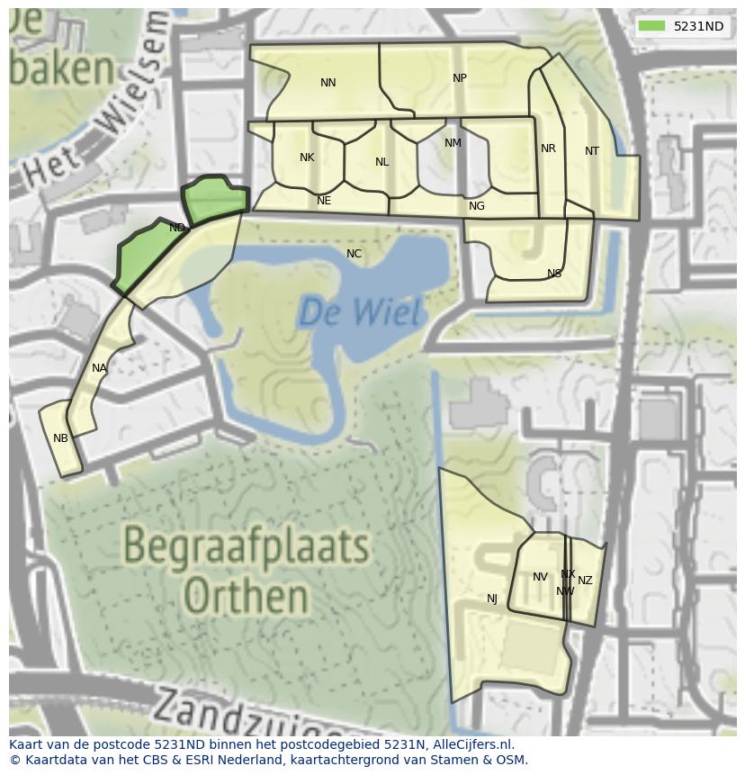 Afbeelding van het postcodegebied 5231 ND op de kaart.