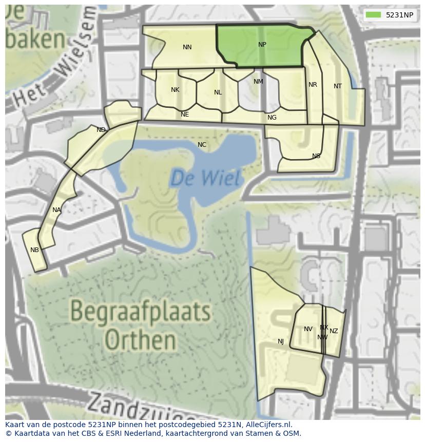 Afbeelding van het postcodegebied 5231 NP op de kaart.