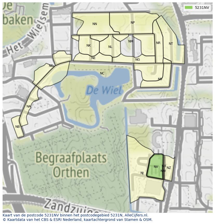Afbeelding van het postcodegebied 5231 NV op de kaart.