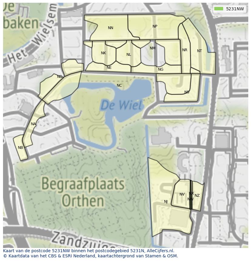 Afbeelding van het postcodegebied 5231 NW op de kaart.