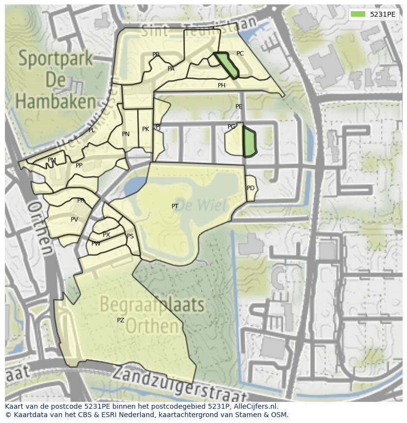 Afbeelding van het postcodegebied 5231 PE op de kaart.