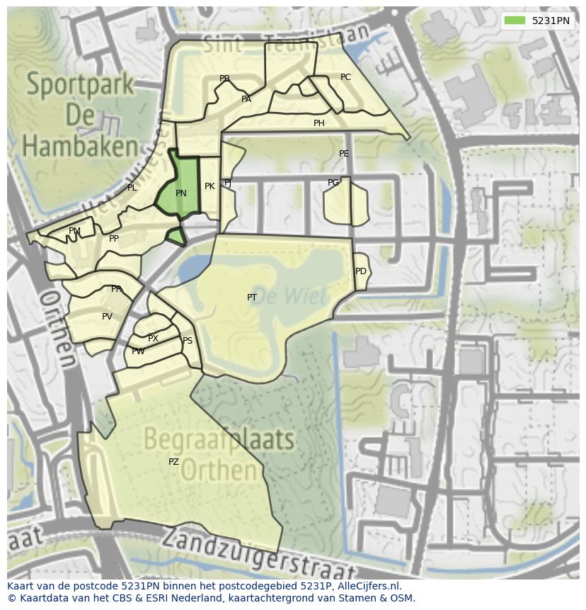 Afbeelding van het postcodegebied 5231 PN op de kaart.