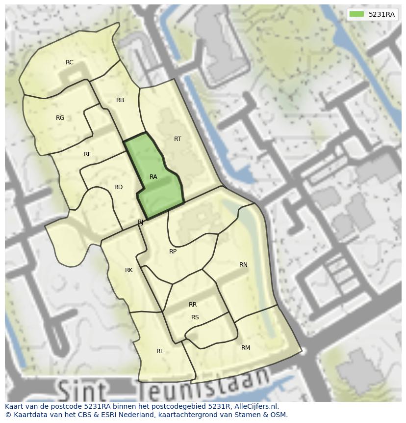 Afbeelding van het postcodegebied 5231 RA op de kaart.