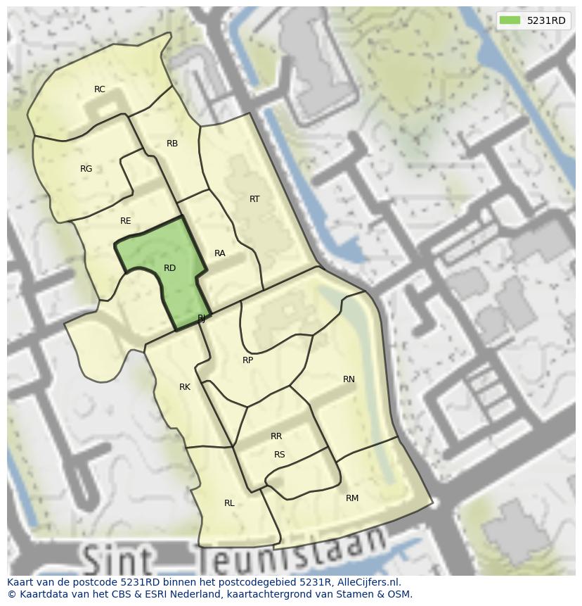 Afbeelding van het postcodegebied 5231 RD op de kaart.