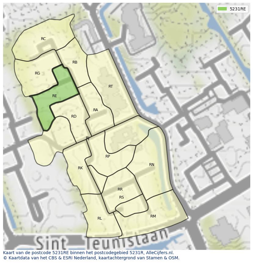 Afbeelding van het postcodegebied 5231 RE op de kaart.