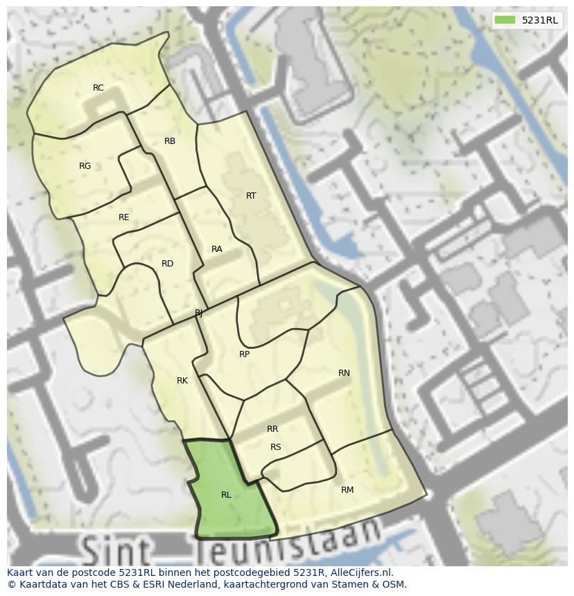 Afbeelding van het postcodegebied 5231 RL op de kaart.