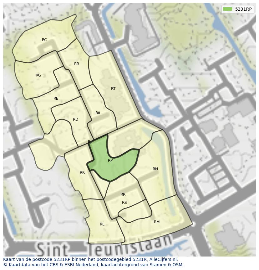 Afbeelding van het postcodegebied 5231 RP op de kaart.