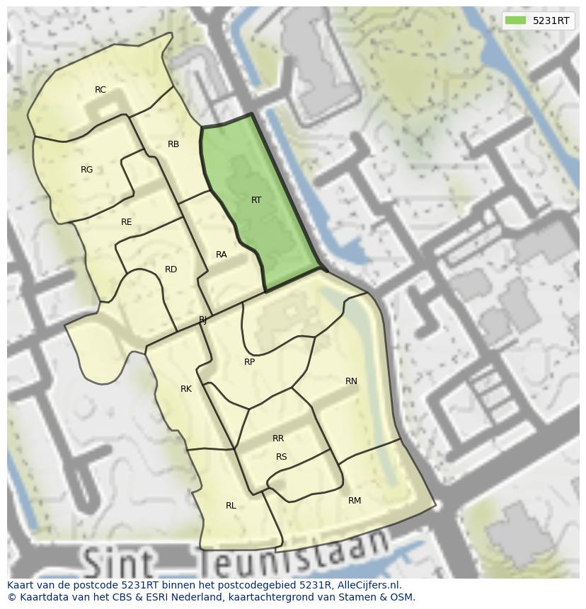Afbeelding van het postcodegebied 5231 RT op de kaart.