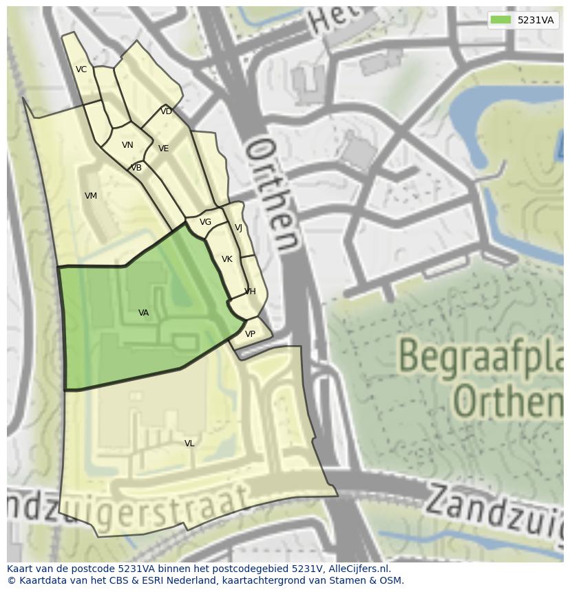 Afbeelding van het postcodegebied 5231 VA op de kaart.