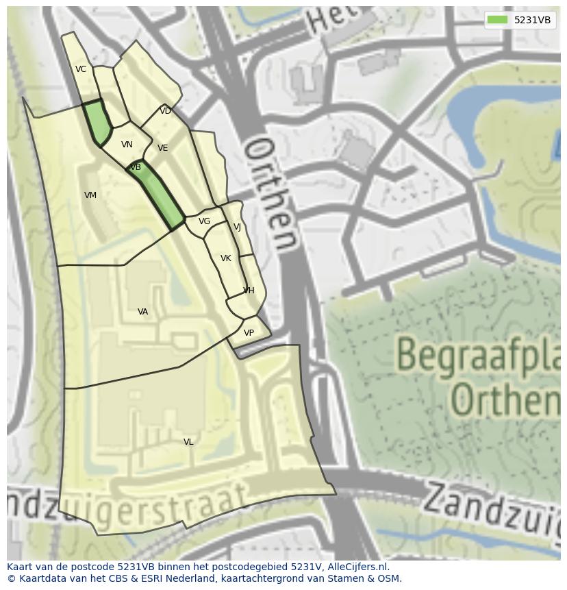 Afbeelding van het postcodegebied 5231 VB op de kaart.