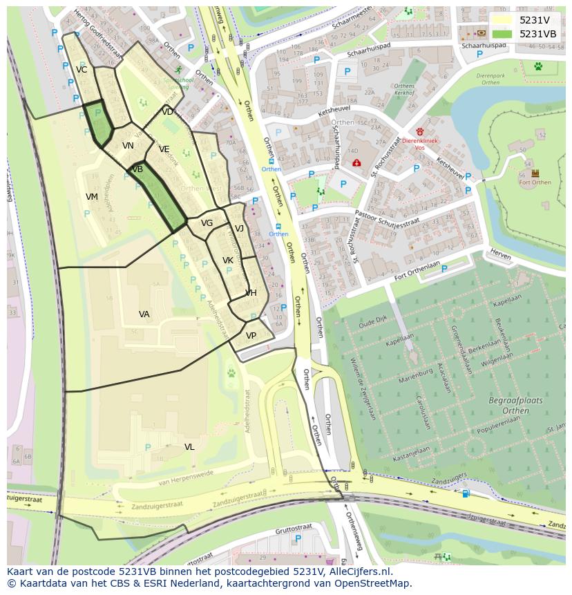Afbeelding van het postcodegebied 5231 VB op de kaart.