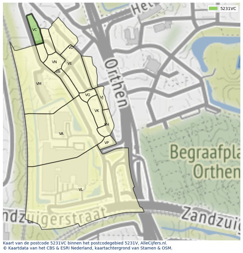 Afbeelding van het postcodegebied 5231 VC op de kaart.