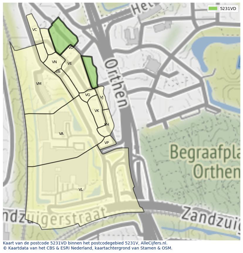 Afbeelding van het postcodegebied 5231 VD op de kaart.
