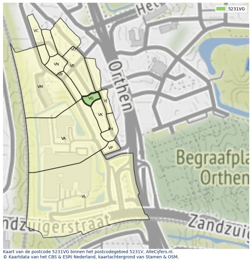 Afbeelding van het postcodegebied 5231 VG op de kaart.