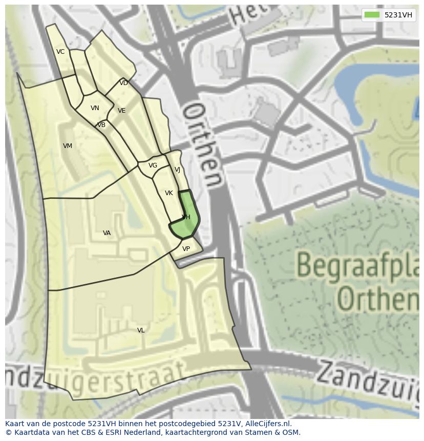 Afbeelding van het postcodegebied 5231 VH op de kaart.