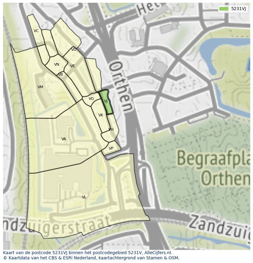 Afbeelding van het postcodegebied 5231 VJ op de kaart.