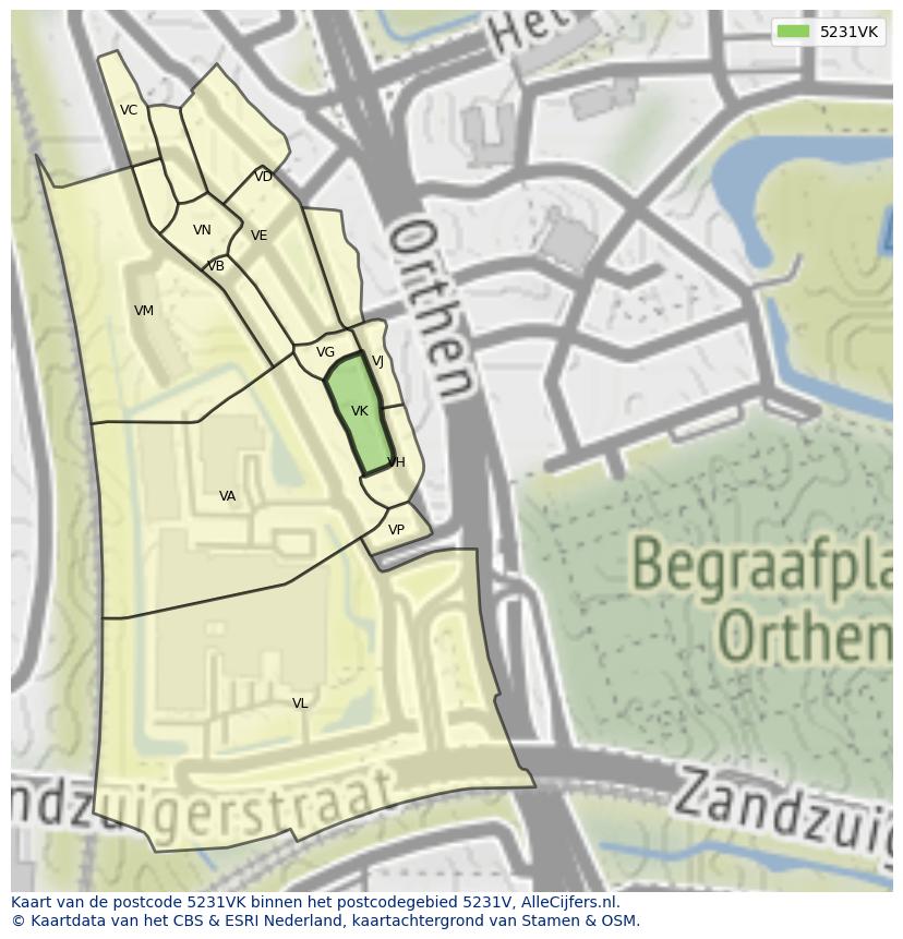 Afbeelding van het postcodegebied 5231 VK op de kaart.