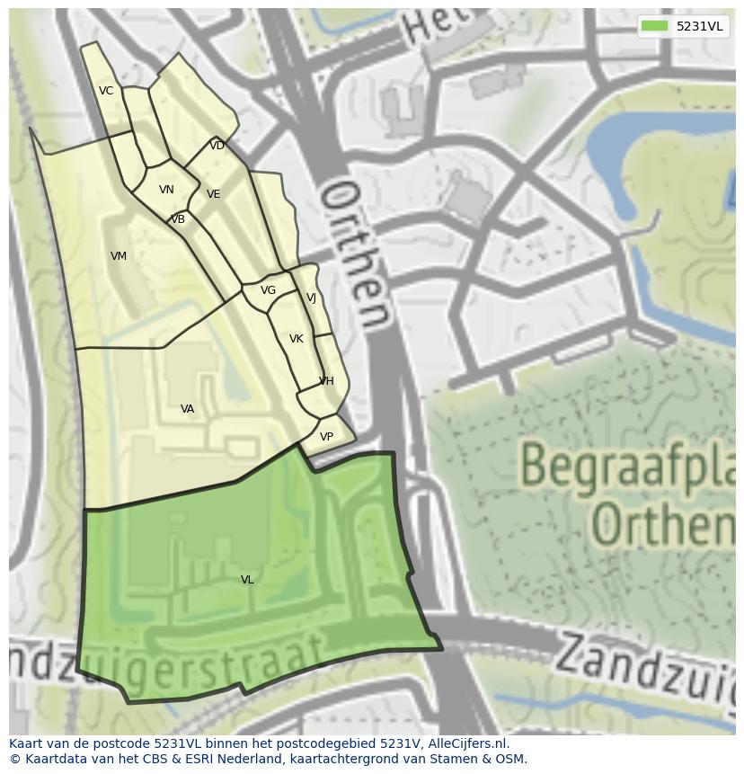 Afbeelding van het postcodegebied 5231 VL op de kaart.