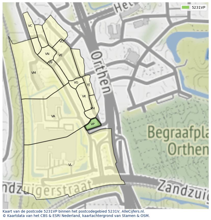 Afbeelding van het postcodegebied 5231 VP op de kaart.