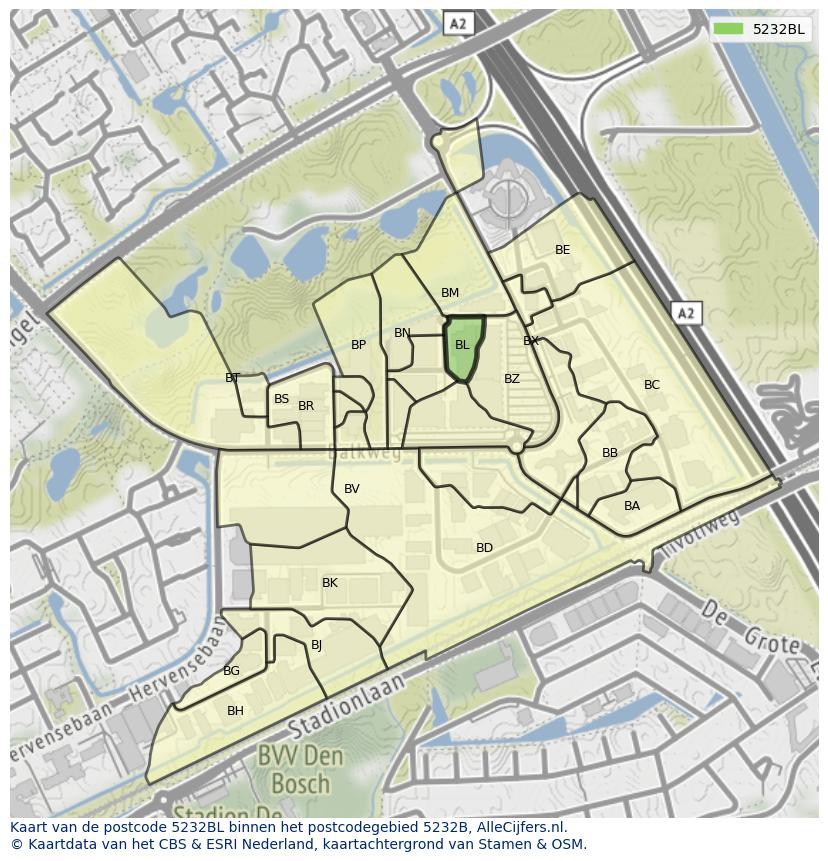 Afbeelding van het postcodegebied 5232 BL op de kaart.